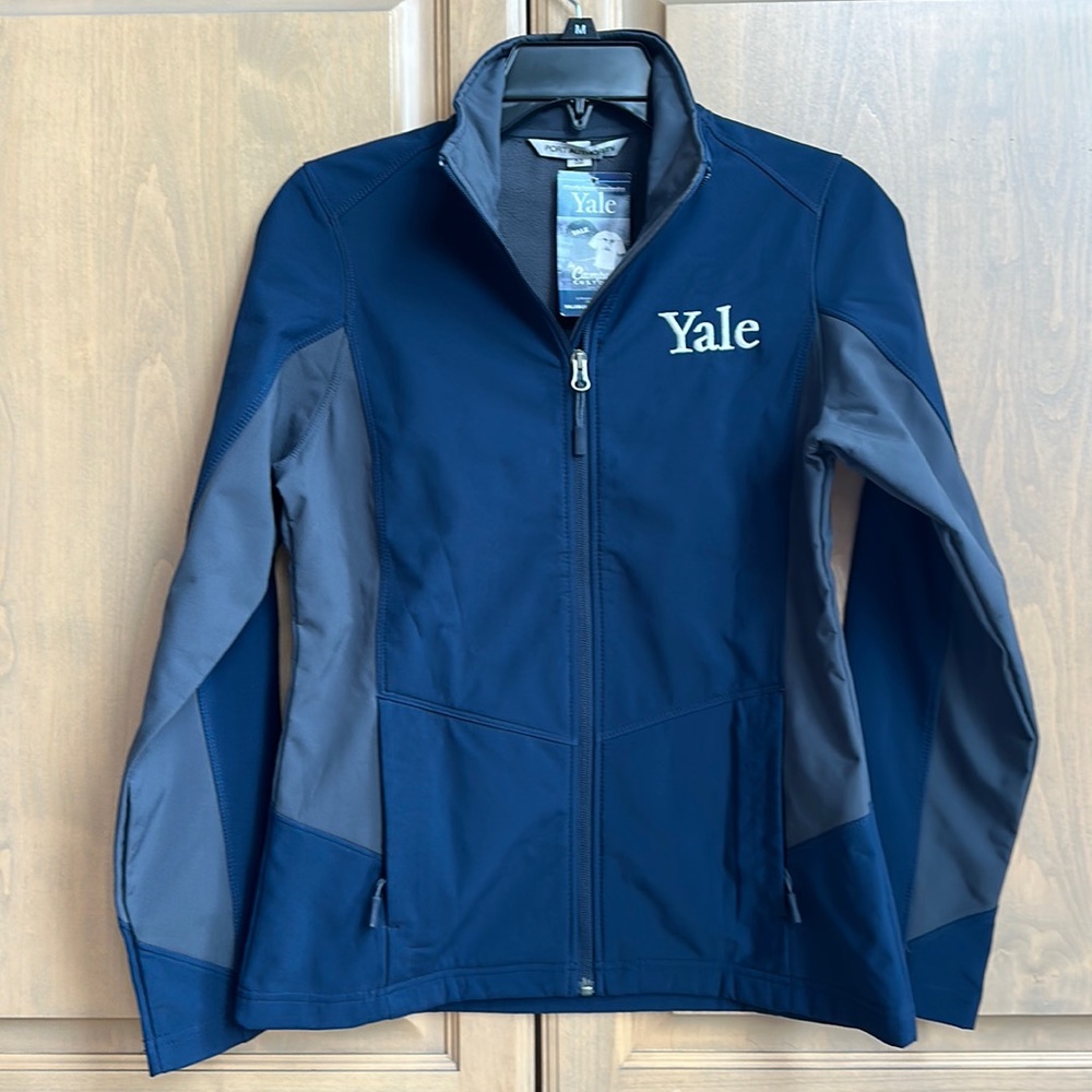 New Yale University embroidered logo zip up paneled fleece sports track jacket